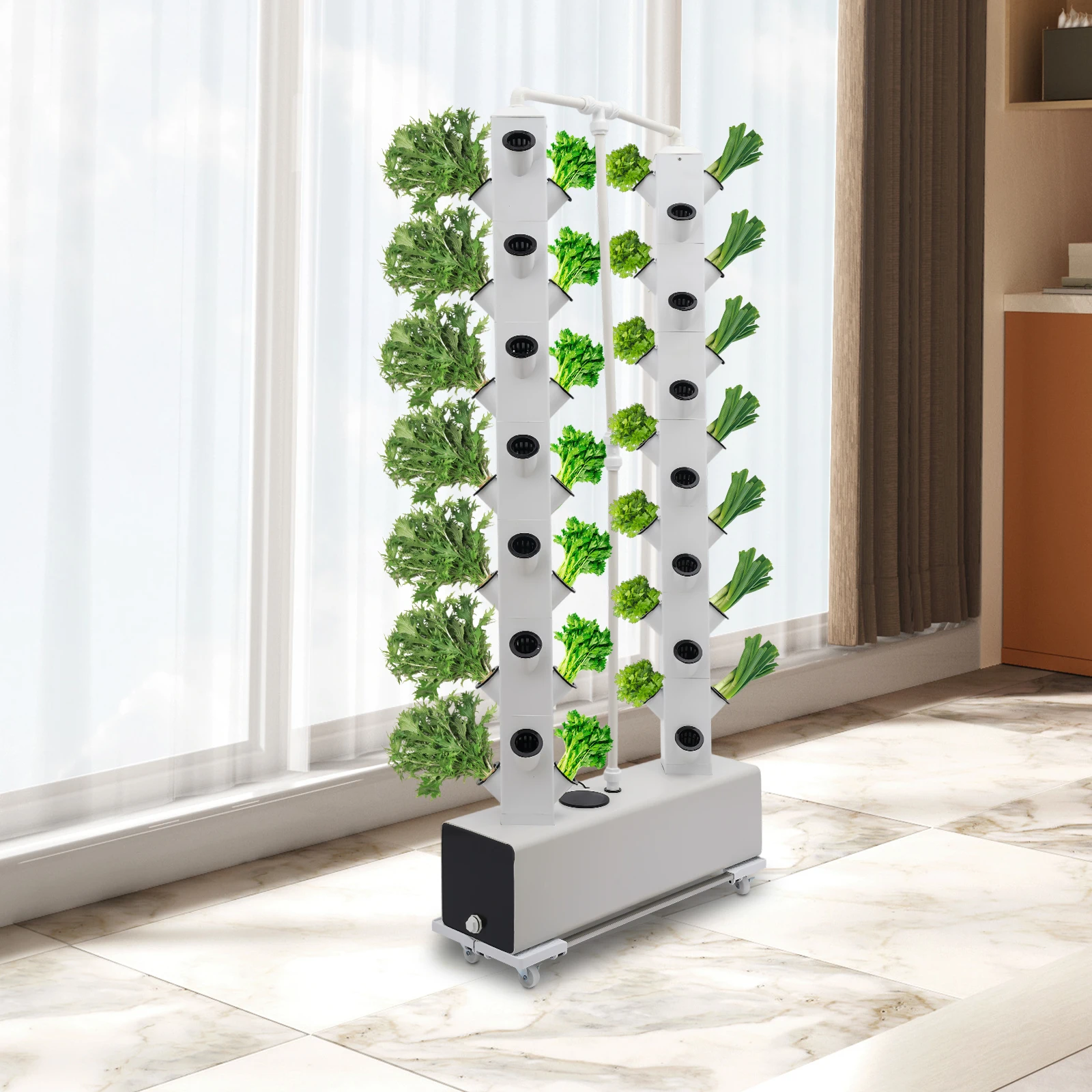 56-Loch-Hydrokultur-Anbausatz mit 4 Rädern, 30 l, vertikales Hydrokultur-Anbauset, Pflanzgefäß-Keimset, erdloses Wachstumssystem Image