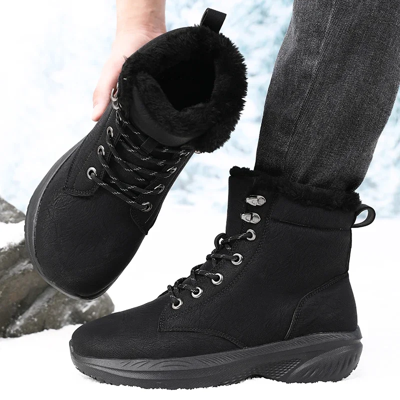 Bequeme Damenschuhe 2025, urbaner Stil, schwarzes High-Top-Schnürdesign, modische Winter-Herrenschuhe, warmes Futter, Freizeitstiefel