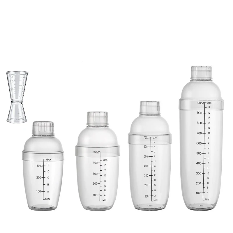 LMETJMA Cocktail-Shaker-Set aus Kunststoff, Getränkemixer mit Marker, durchsichtiger Getränke-Shaker und Messbecher-Set, Unzenbecher JT25 Image