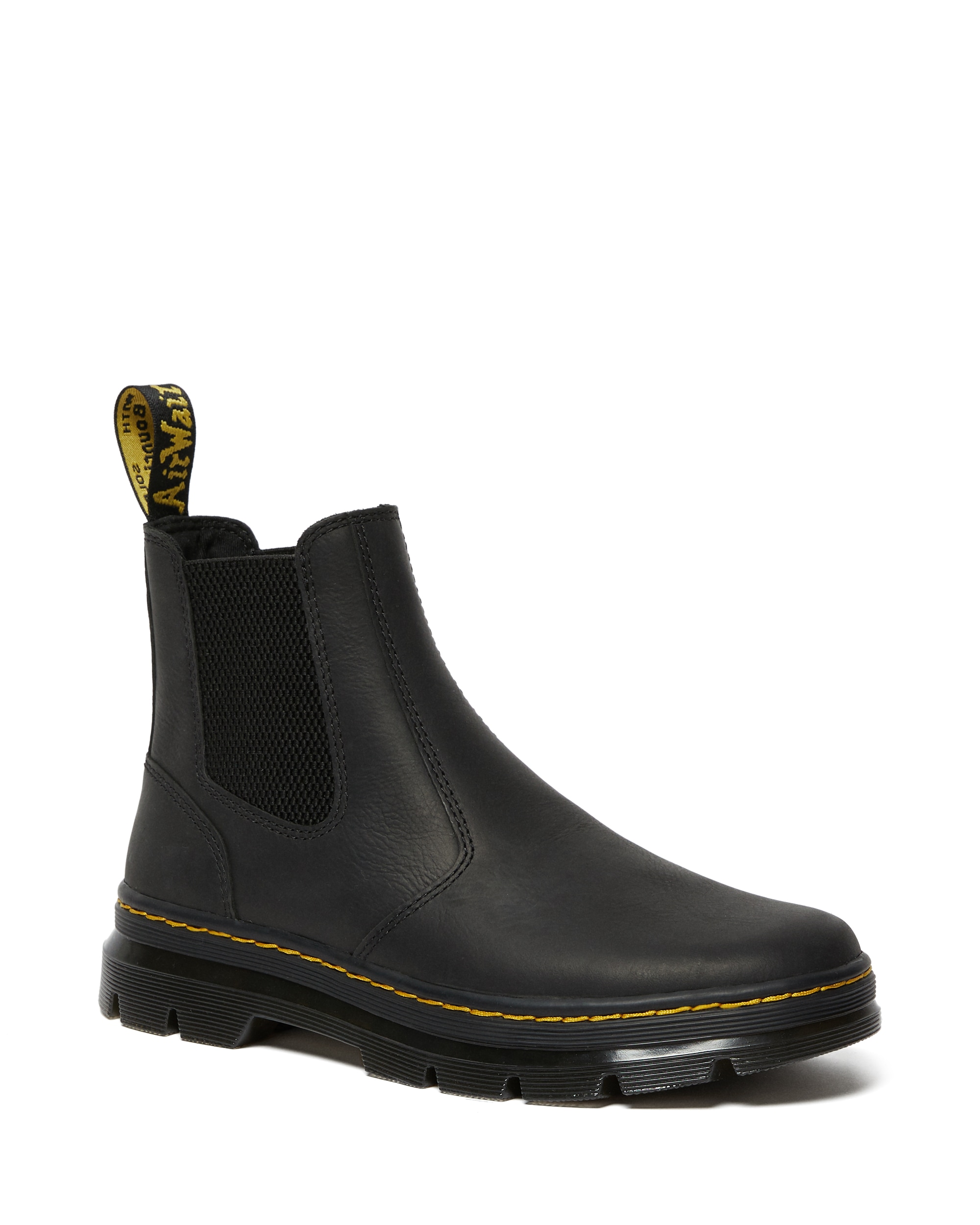 Chelseaboots DR. MARTENS "Embury", Herren, Gr. 40, schwarz, Leder, Schuhe Chelseaboots, Blockabsatz, Stiefelette, Schlupfboots mit Logoschriftzug