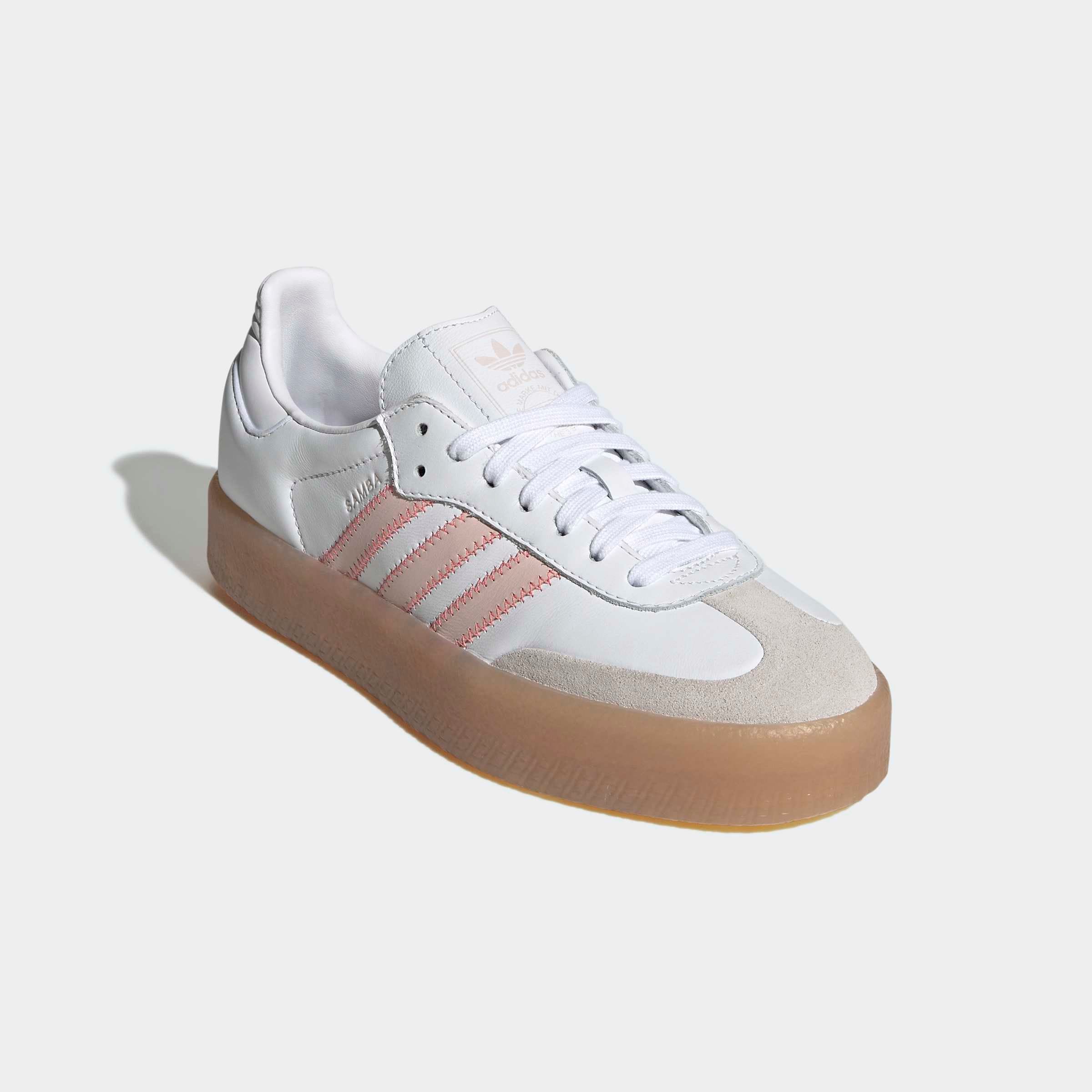 Sneaker ADIDAS ORIGINALS "SAMBAE", Gr. 38,5, cloud weiß, sandy pink, semi flash rot, Leder, Schuhe Sneaker