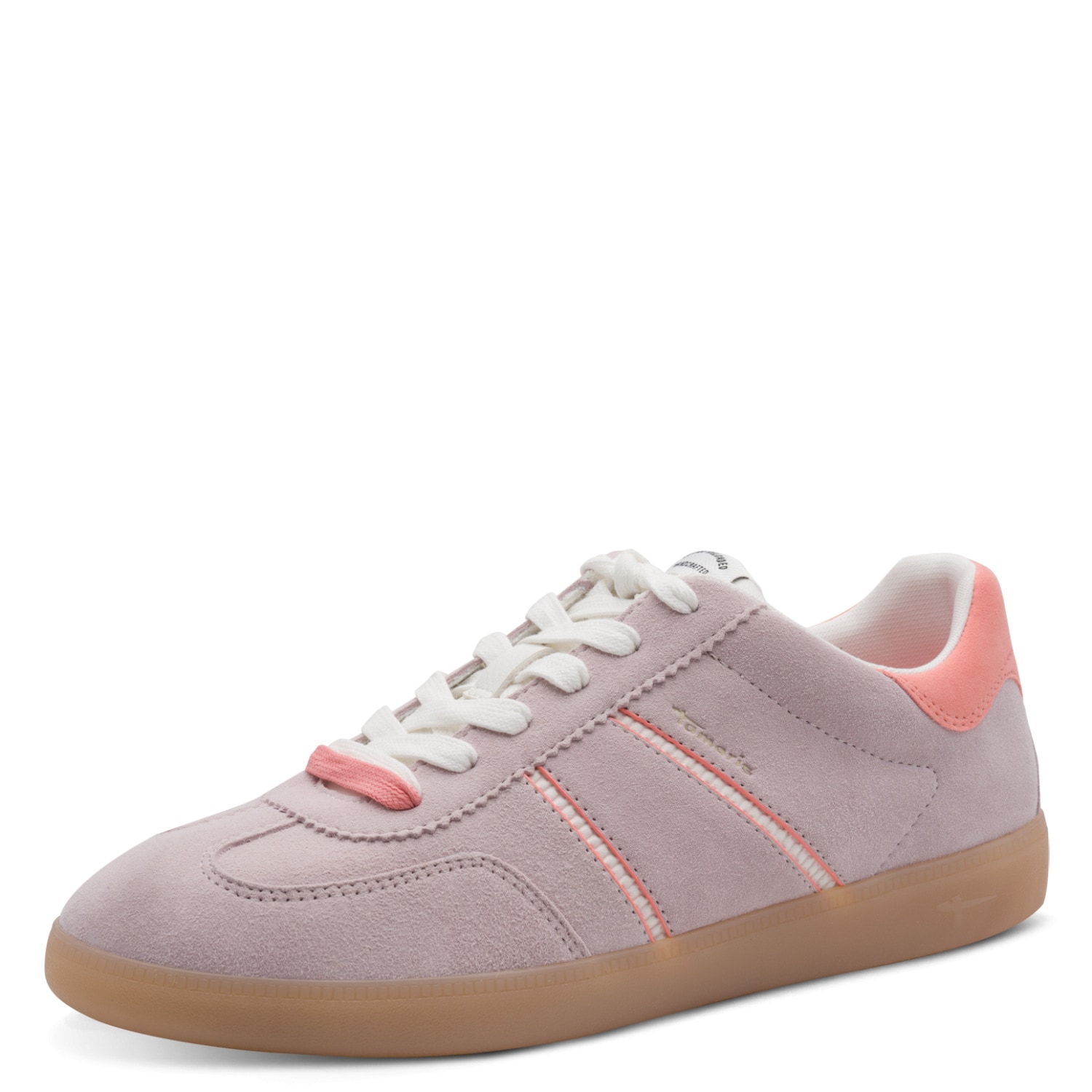 Plateausneaker TAMARIS, Damen, Gr. 37, lila, rose, Lederimitat, Veloursleder, unifarben mit Farbeinsatz, Schuhe Plateausneaker, Freizeitschuh, Halbschuh, Schnürschuh mit gepolstertem Schaftrand