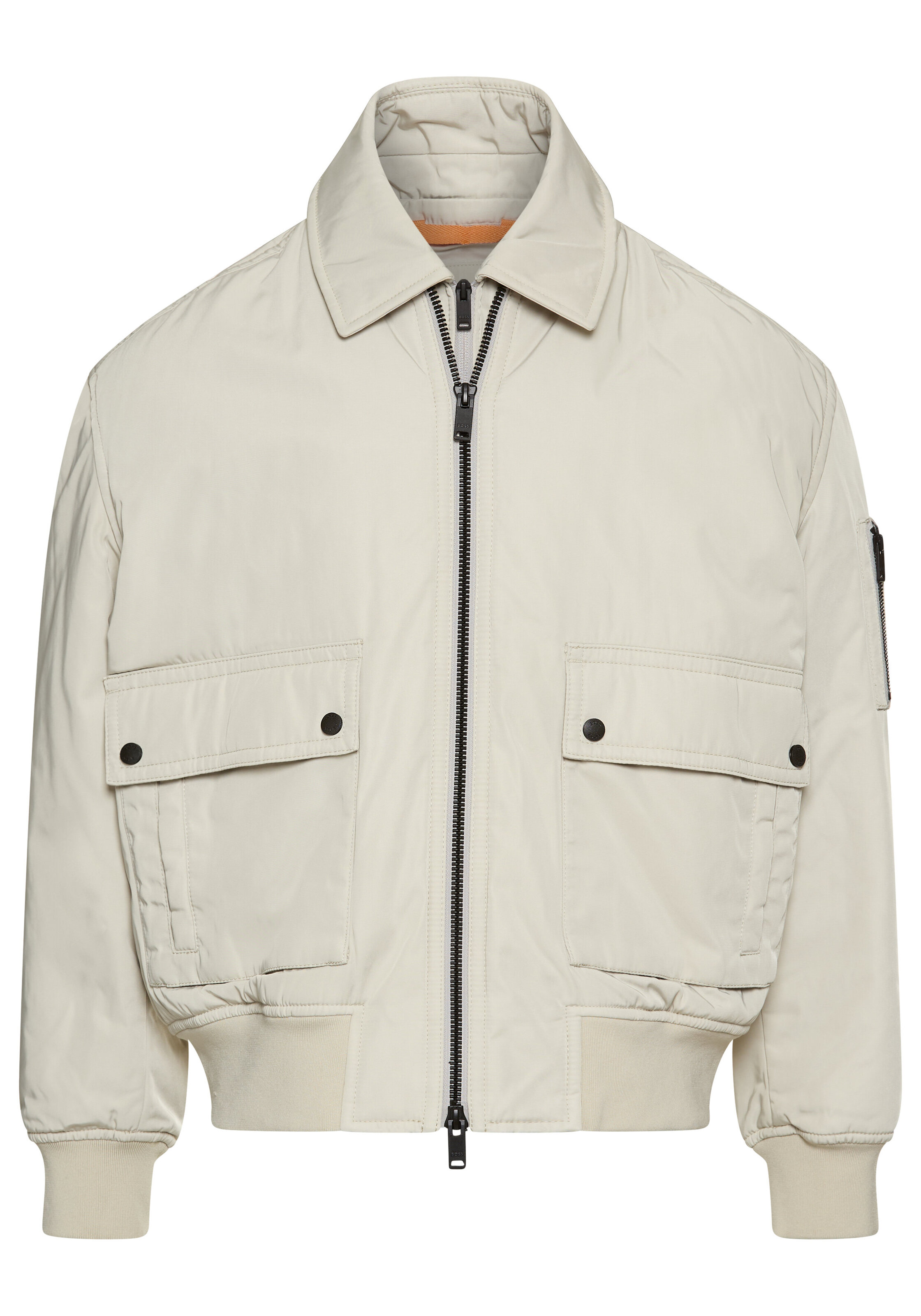Blouson BOSS ORANGE "Oking", Herren, Gr. 46, beige (light beige271), Web, Obermaterial: 100% Polyester, unifarben, regular fit hüftlang, Strickbündchen, Jacken Blouson, mit abnehmbarem Kragen