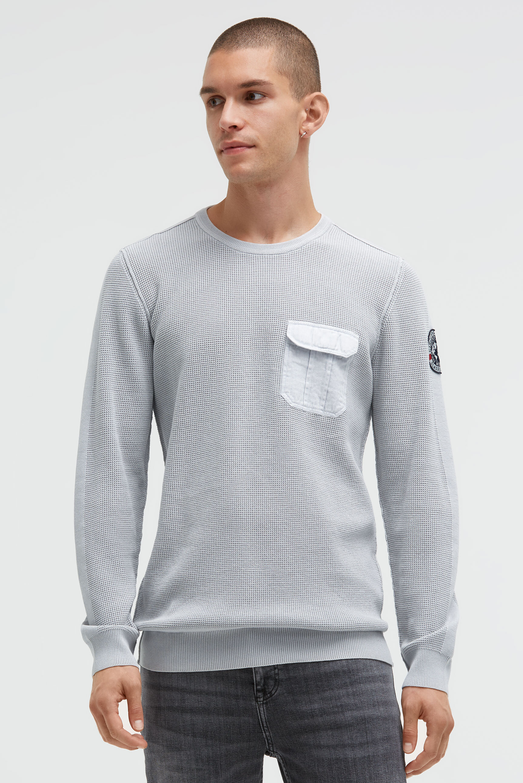 Rundhalspullover CAMP DAVID, Damen, Gr. L, grau, Material: 100% Baumwolle, unifarben, regular fit normal, Rundhals, eingesetzt Rippbündchen, Pullover Rundhalspullover, mit nach außen gekehrten Nähten