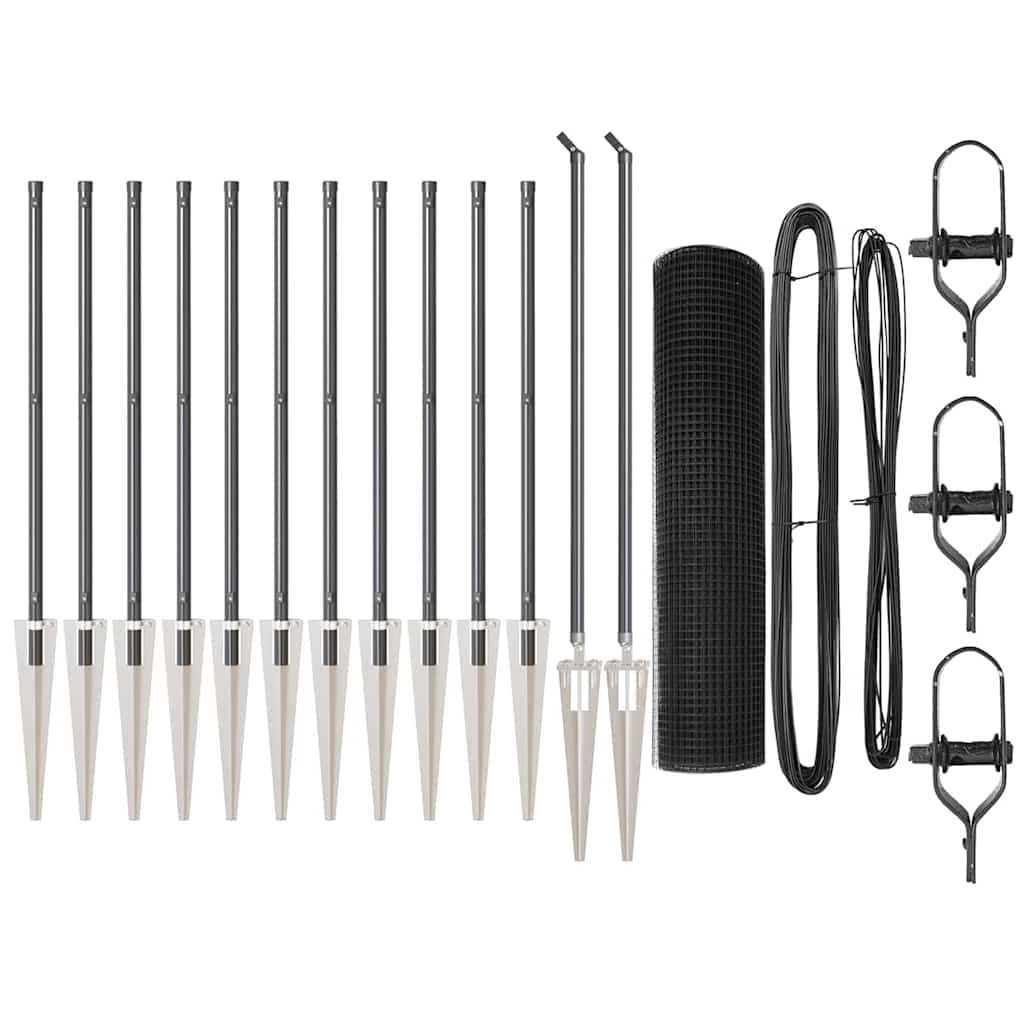 vidaXL Zaunpfosten Grau 25 x 0,4 m (12 x 12 mm Maschen) Stahl und PVC Image