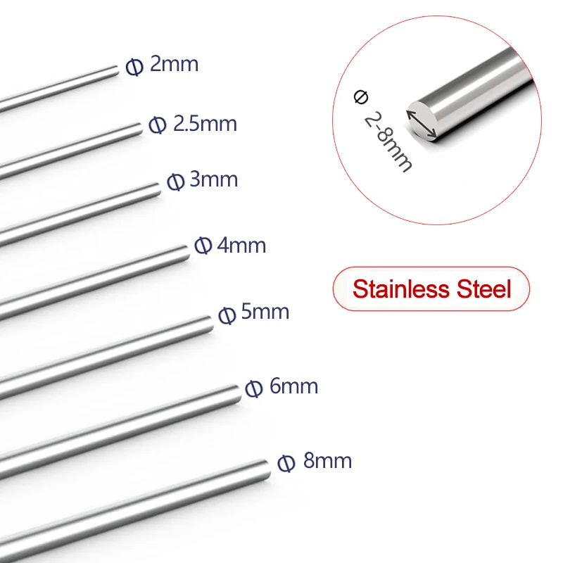 Barra per tornio con asta tonda solida in acciaio inossidabile da 300 mm assortita per utensili artigianali fai-da-te diametro 12 pollici 2 mm 3 mm 4 mm 5 mm 6 mm 8 mm