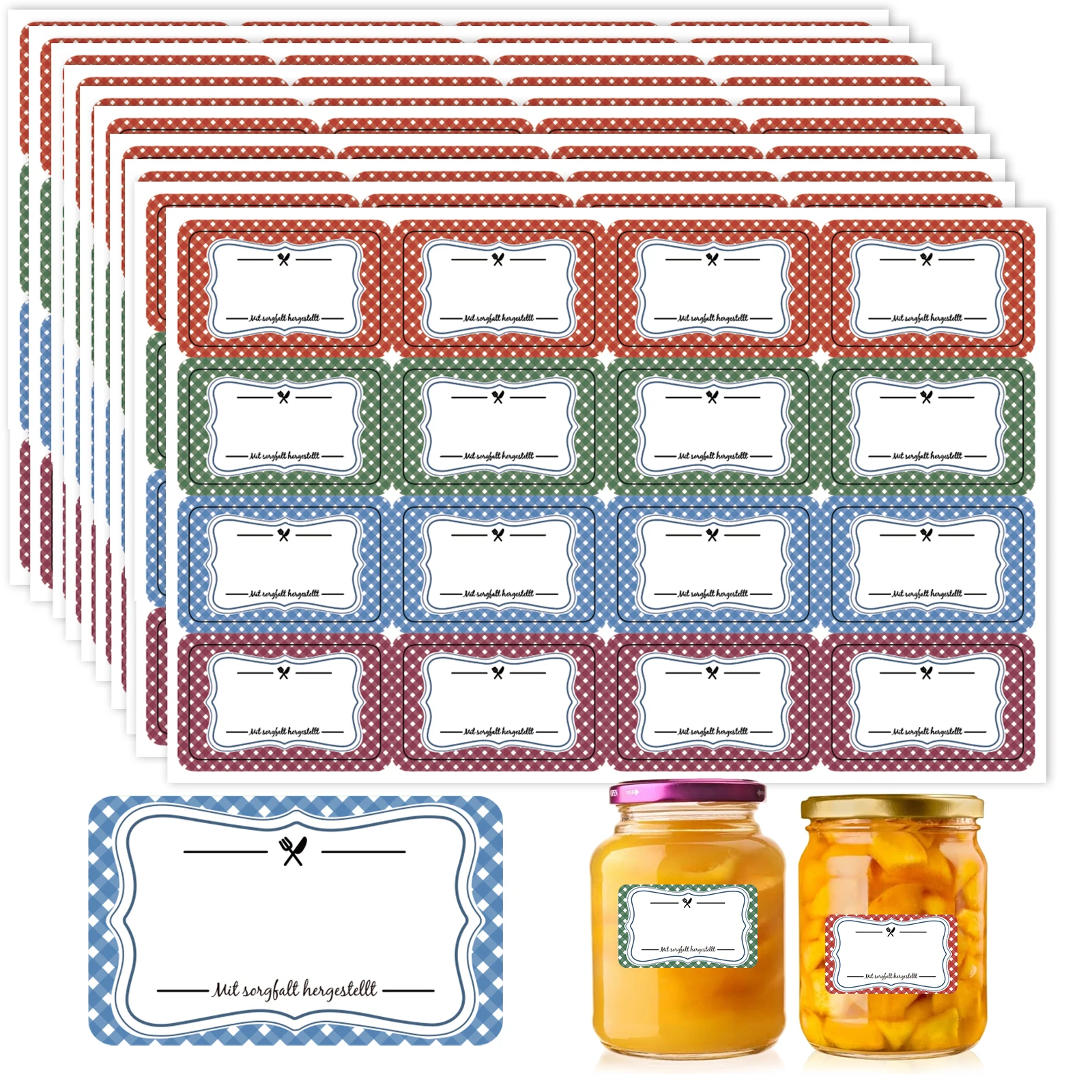 160 selbstklebende Marmeladenetiketten (30 x 50 mm) mit 4-farbigem Retro-Polka-Dot-Design, vielseitig einsetzbar zum Schreiben von Aufklebern, geeignet für Marmeladenboten Image