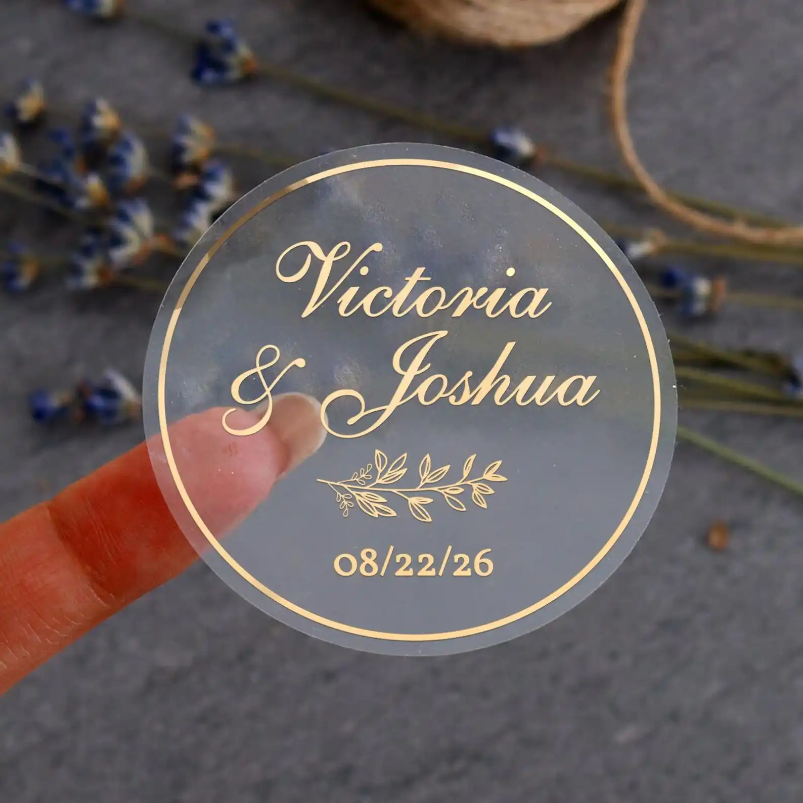 50 Stück individuelle Goldfolien-Aufkleber, rund, durchsichtiges Etikett, Hochzeit, Party, Umschlag, Geschenk, Dankeschön-Aufkleber, Einladungen, Siegel, Unterstützung, Hebräisch Image