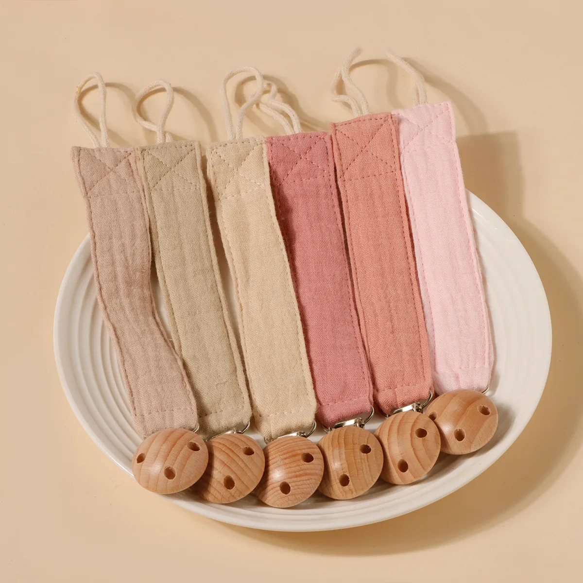 1PcsDouble Schicht Reine Baumwolle Crepe Tuch Nippel Hängen Seil Gedruckt Baumwolle Baby Schnuller Kette Neugeborenen Buche Schnuller Clip Geschenk Image