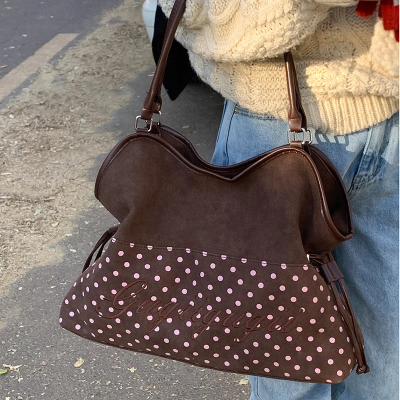 Marke frauen Schulter Tasche Y2k Mode Süße Polka Dot Handtasche Koreanische Casual Vielseitig Leopard Print Braun Matt Tragetaschen