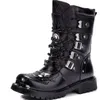 Männer Motorrad Stiefel Mode Mid-Kalb Punk Rock Punk PU Leder Schwarz High Top Herren Casual Boot Stahl kappe Schuhe Große Größe 38-46