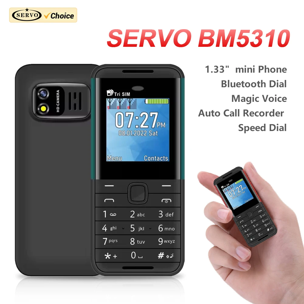 SERVO BM5310 Mini Kleines Mobiltelefon 3 SIM-Karte Magic Voice Auto Call Recorder Bluetooth Dialer Speed Dial 1,3" Bildschirm Mobiltelefone Image