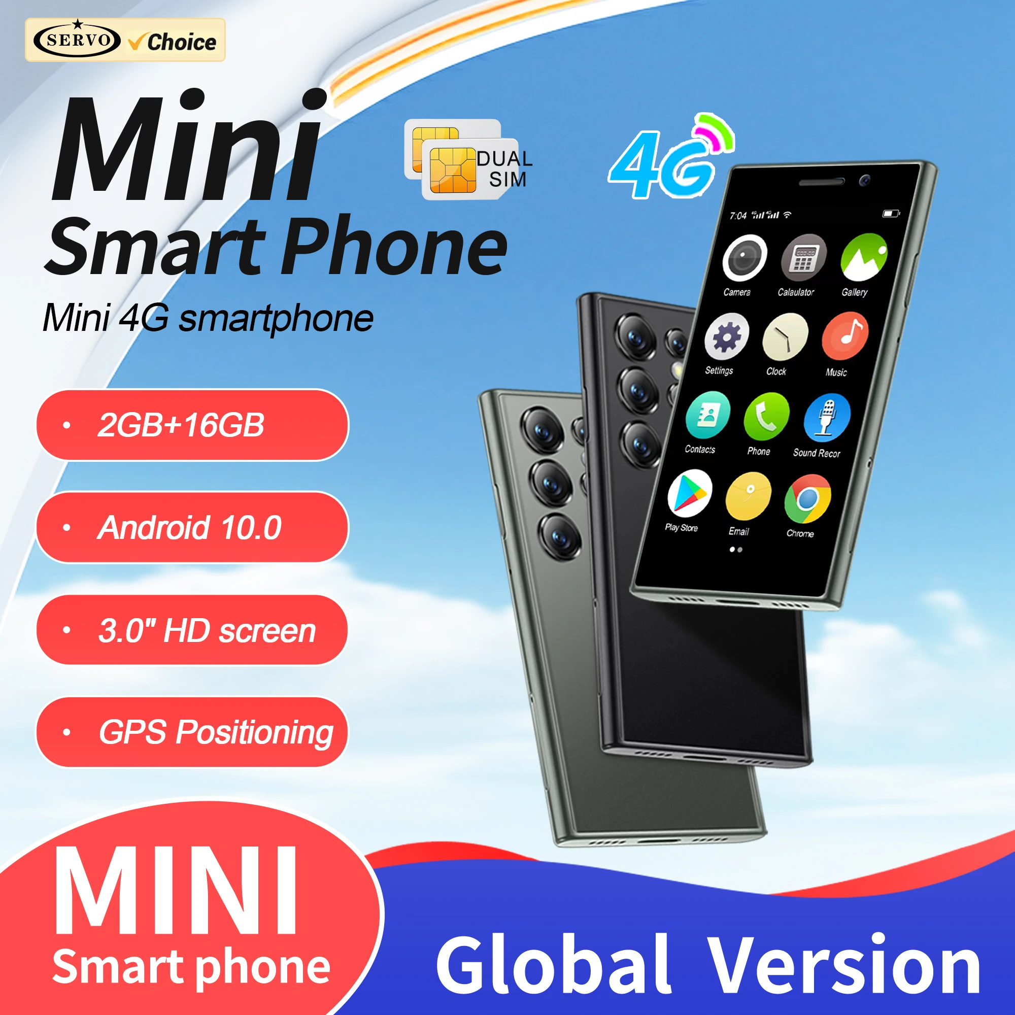 SERVO S24 MINI 4G LTE Smartphone Android System 2 GB + 16 GB Play Store WhatsAPP WiFi Face Unlock 3,0 Zoll kleine Smartphones 2 SIM-Karte Image