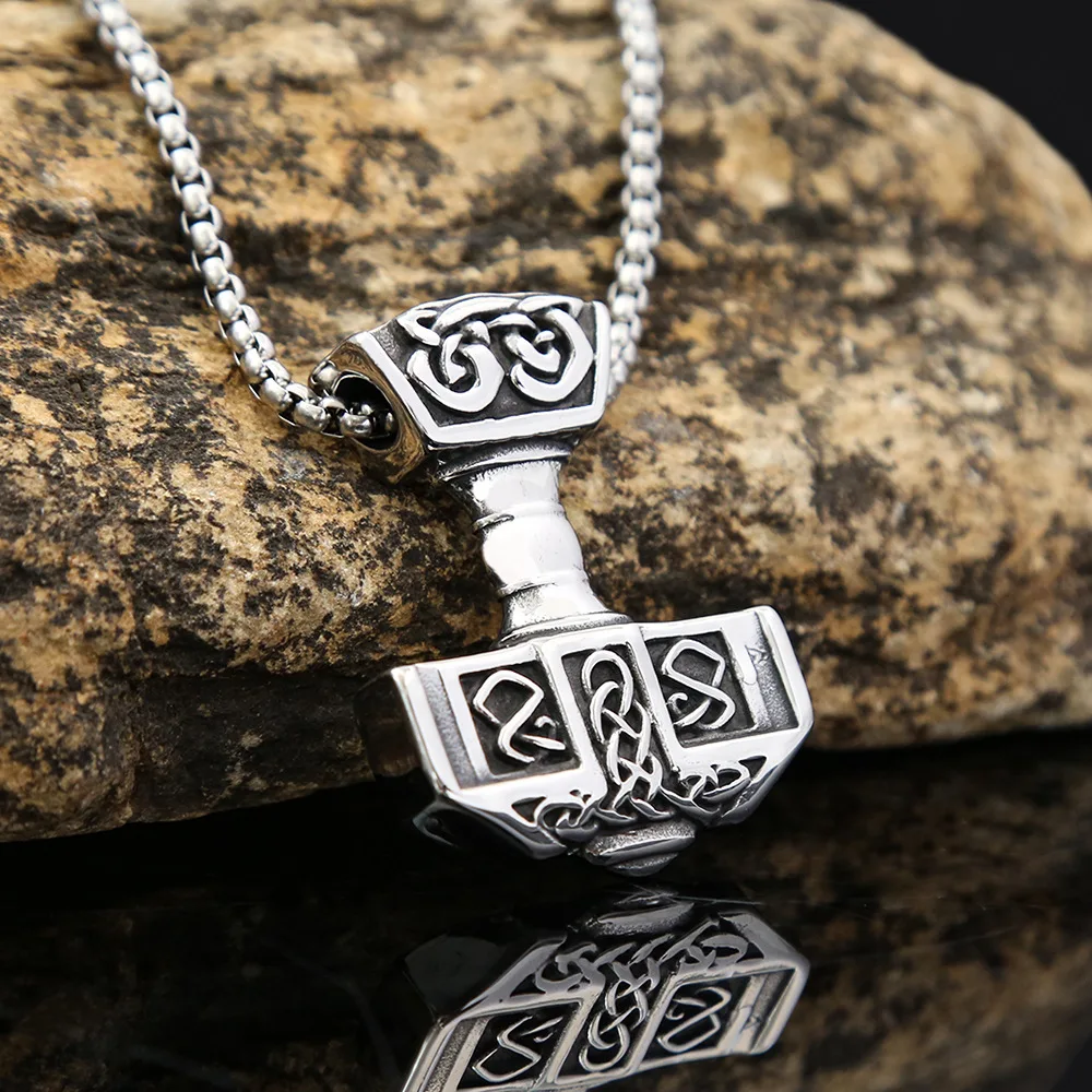 Thors Hammer Anhänger Halsketten für Männer Viking Nordic Keltischen Edelstahl Schmuck Hypoallergen Amulett Geschenke Dropshipping Image