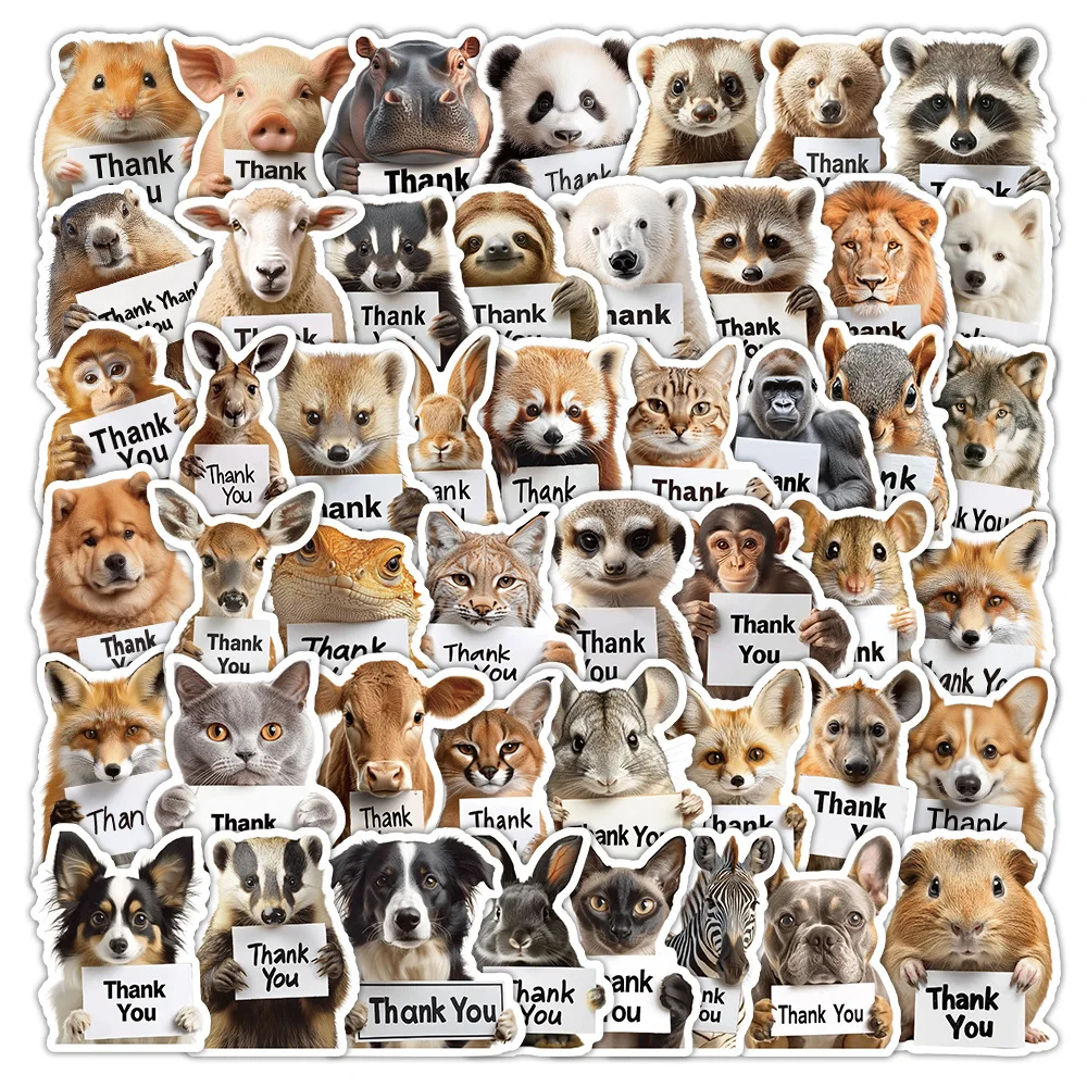 50/100PCS Realistische Tier Tag Aufkleber Nette Haustier Hund Mit Danke Notebook Wasser Tasse Schreibwaren Box Dekoration Image