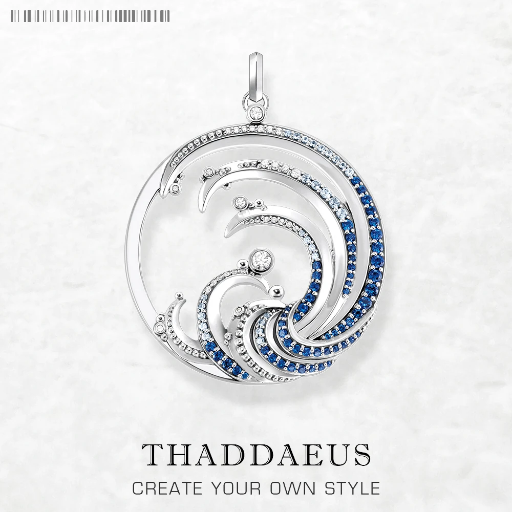 Wave With Blue Stone Pendants New Expressive Jewelry Pure 925 Sterling Silver Accessories Ocean Gift For Women