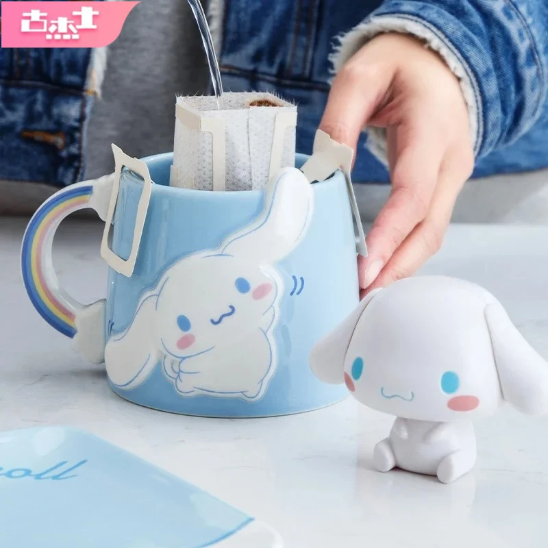 Für Sanrio Hello Kitty Keramiktasse für Kinder, niedliche 3D-Relief-My-Melody-Kaffeetasse mit kreativem Griff, für Zuhause, Haferflocken/Milch, Wasserbecher Image