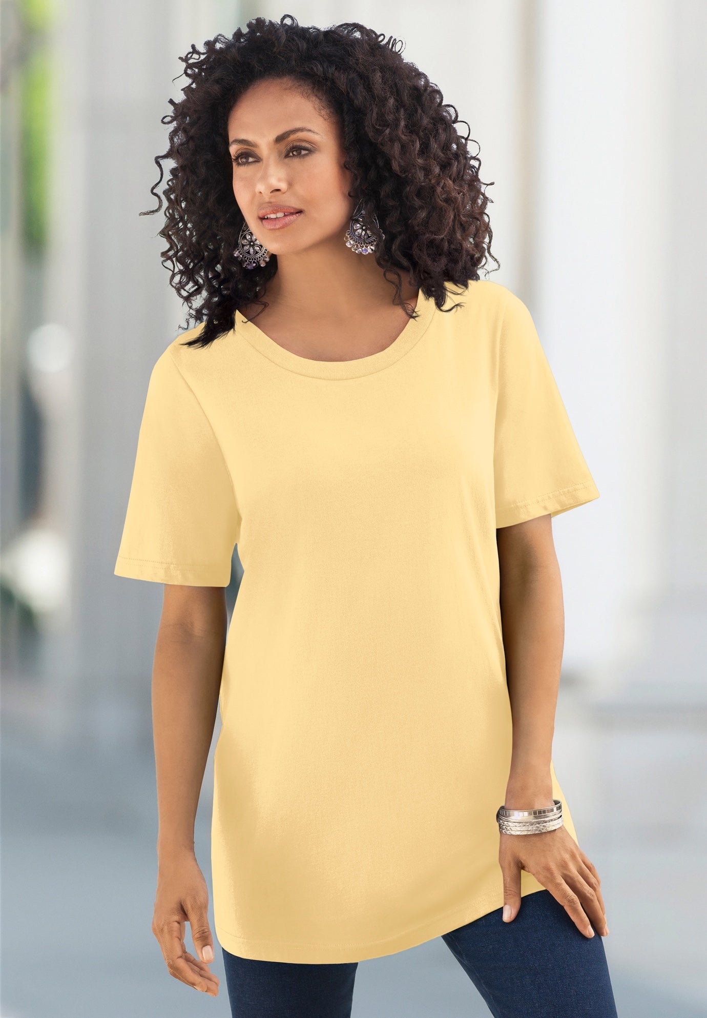 Plus Size Women's Plus Size Cotton Ultimate Crewneck Tee by Roaman's in Banana (Size 6X) Shirt