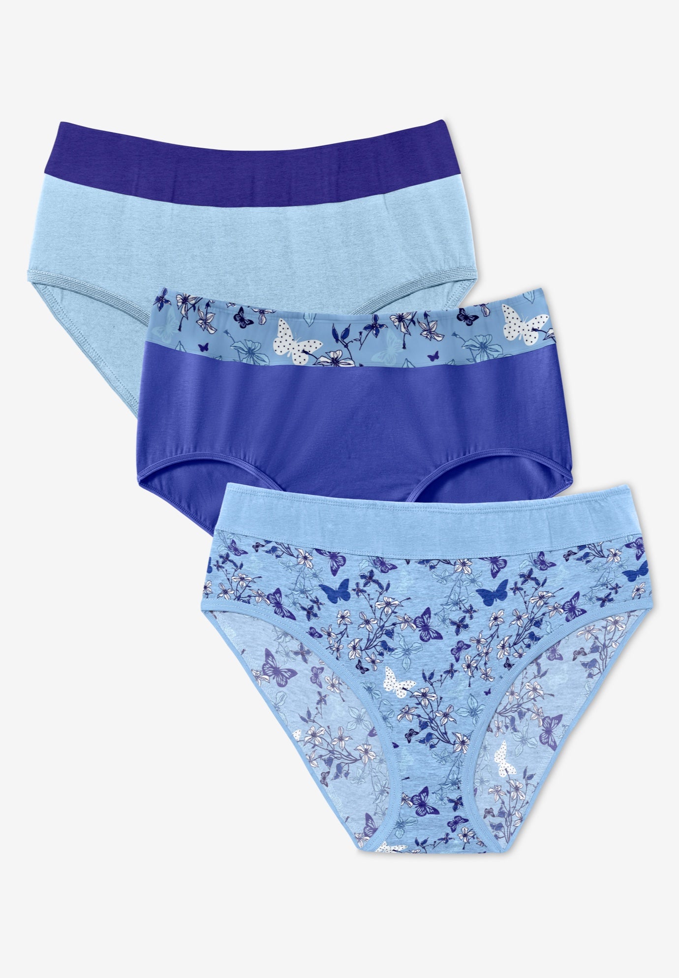 Plus Size Women's Full Coverage Stretch Cotton Color Block Brief 3-Pack by Comfort Choice in Ultra Blue Assorted (Size 16) Underwear