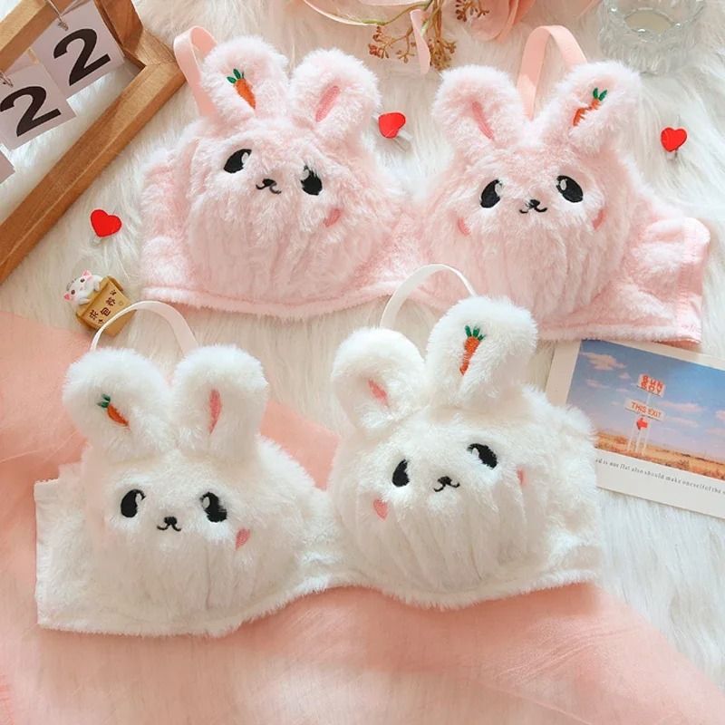 Cute Japanese Style Plush Winter Bra With Rabbit And Bear s c