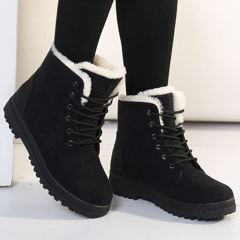 Women's Winter Boots, Warm Fur, Snow Boots Low Heels, Black Ankle Boots Footwear For Women red 36