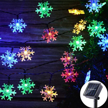 Snowflake Solar Light String LED Outdoor Solar Lamp For Holiday Party Garland Decoration multicolor 20leds