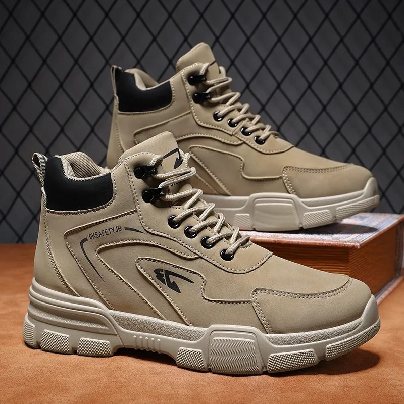 Men Casual Ankle Boots Soft Leather Breathable Hiking Work Shoes black 7.5