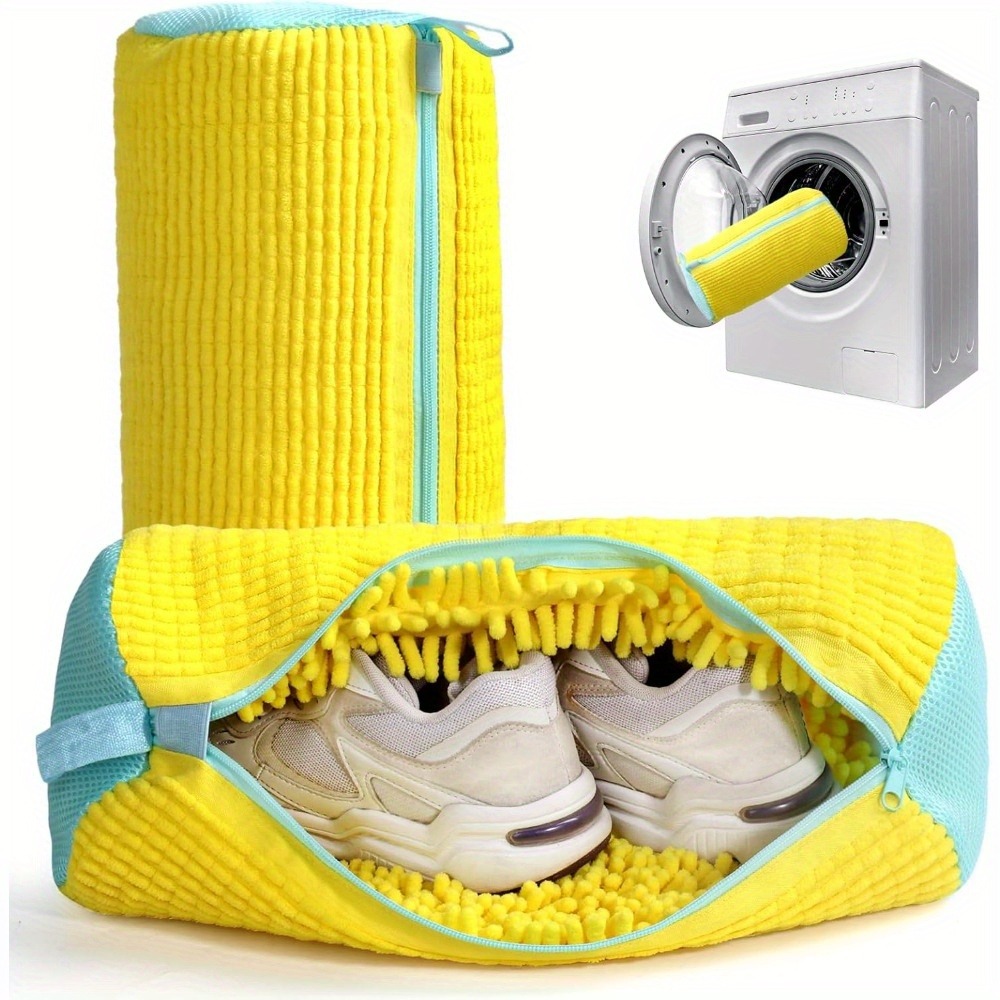 Durable Shoe Washing Machine Bag, Yellow With Blue Zipper, Oval Laundry Bag For All Shoe Types, Protective With Rich blue