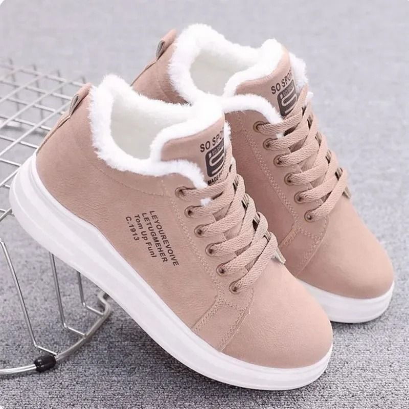 Women Winter Snow Boots Fur Lined Platform Lace Up Shoes pink 37