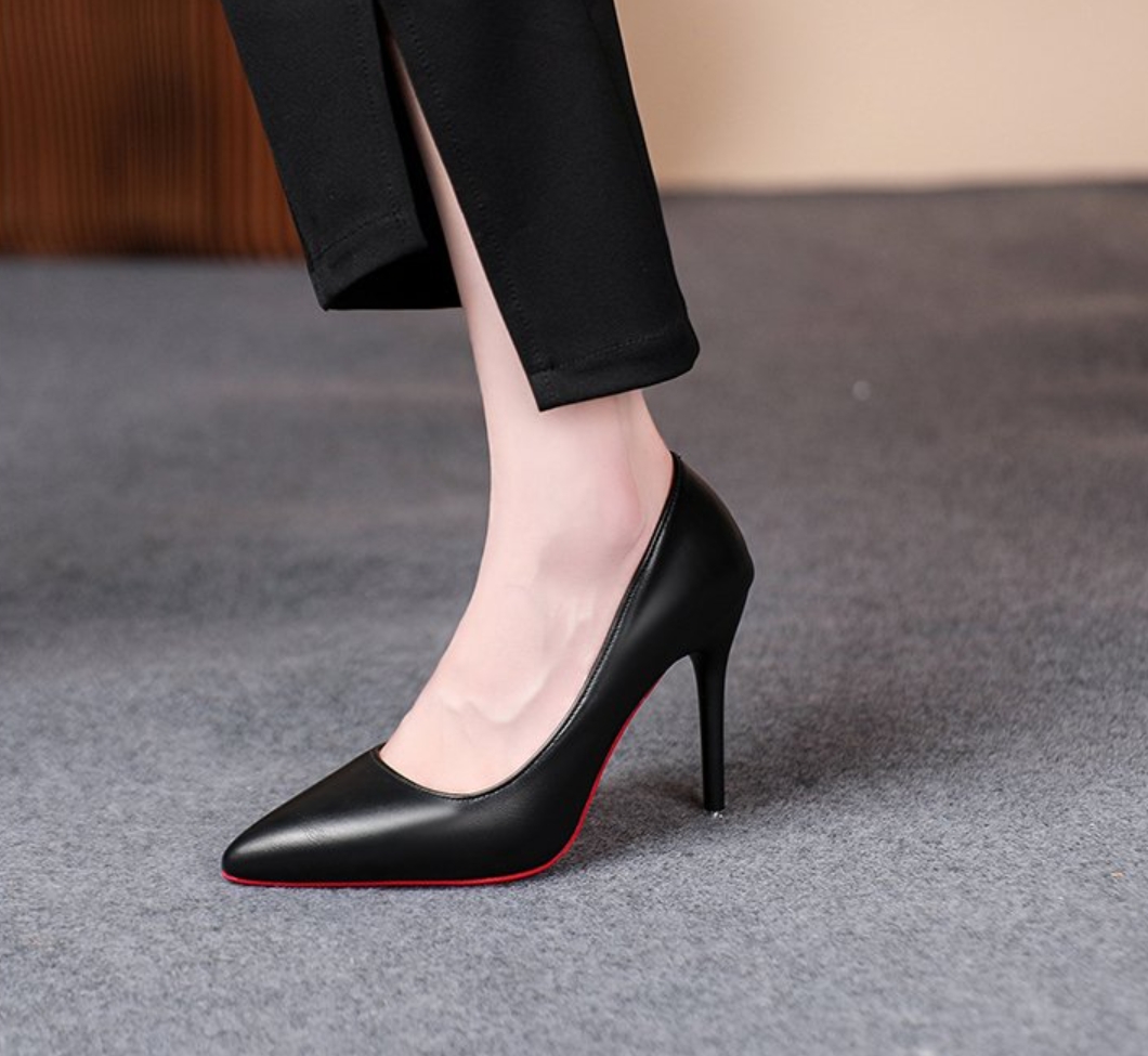 Sexy Red Bottom Women High Heels, Classic Ladies Pumps, Autumn Leather Dress Heel Shoes For Women matte Black 10cm 41