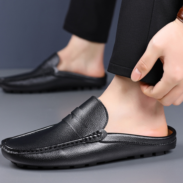 Breathable Casual Leather Slippers For Men, Summer Slip on Loafers, Comfy Half Shoes brown 41