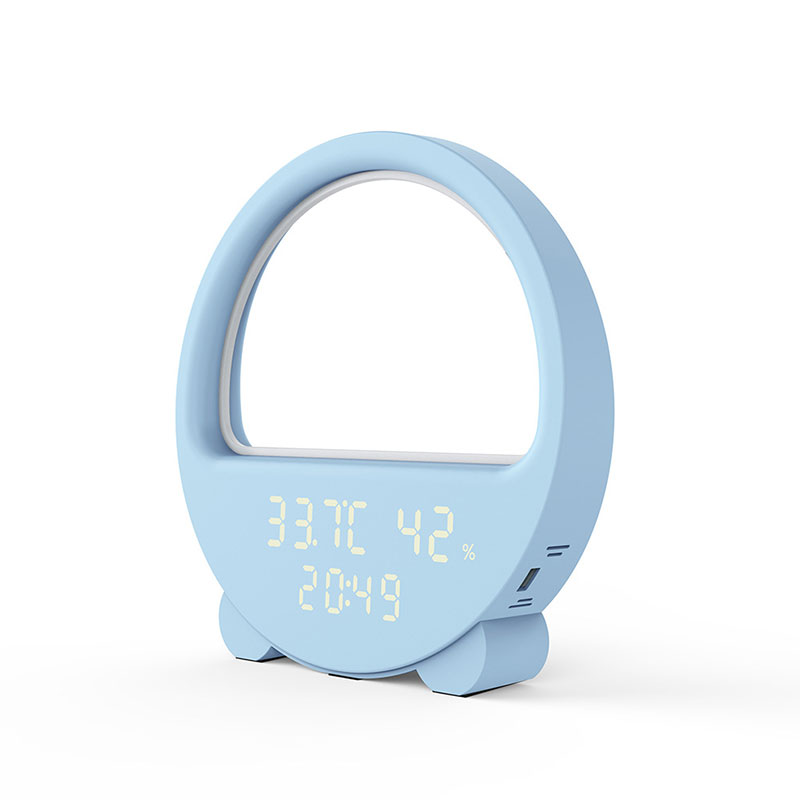 Desktop Clock, Multifunctional Night Light Temperature And Humidity Meter, Bedside Lamp With Voice Wake up Control pink