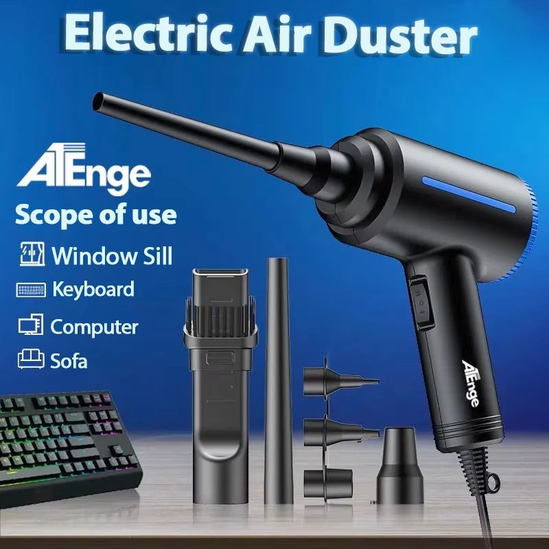 500W Electric Air Duster High Power Reusable Air Blower For PC Keyboard And Electronics Cleaning corded + Nozzles