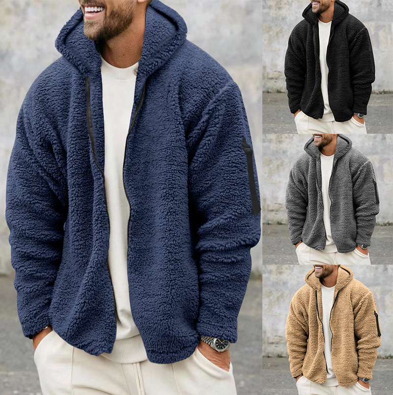 Casual Hooded Jacket For Men, Autumn And Winter Double Sided Fleece Coat gray xxl