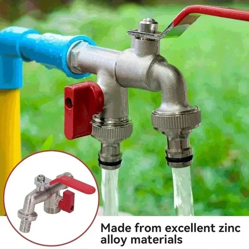 2 in 1 Double Valve Outdoor Garden Faucet Anti Freeze Water Tap With Dual Outlets For Garden Hoses, Patios & Boiler Dr red B (double Mouth)
