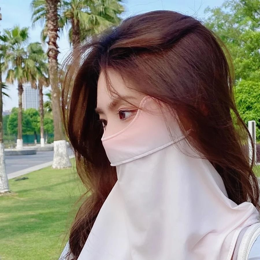 Ice Silk Full Face Sun Protection Mask UV Neck And Face Cover For Women gradient Pink