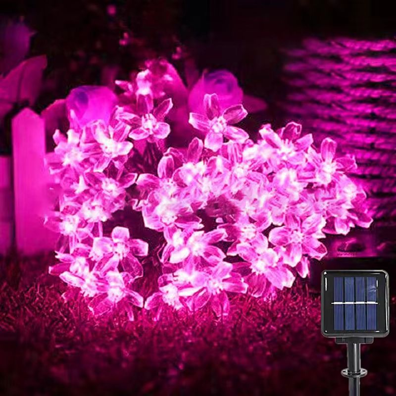Solar Cherry Blossom Flower String Lights Waterproof Outdoor Garden Decoration cherry Pink 21.33 Ft 30 Leds 2 Modes