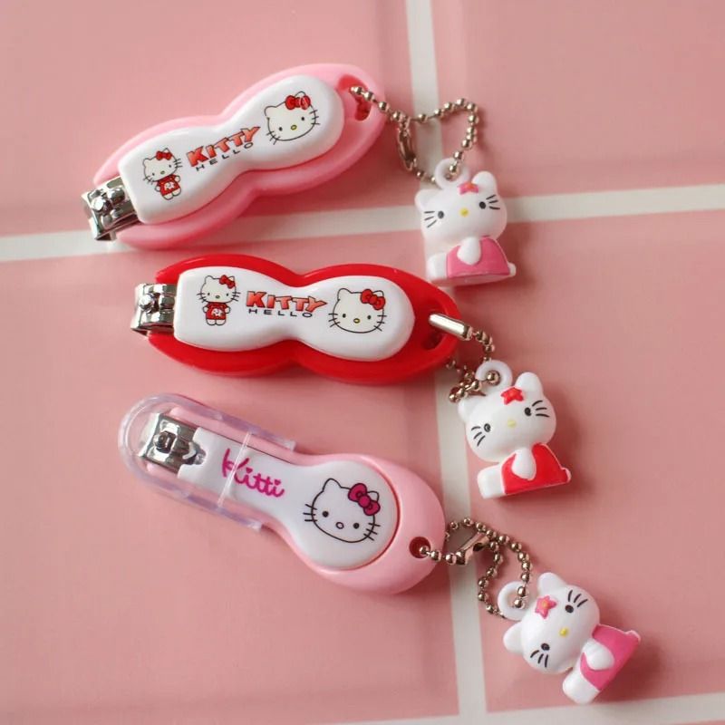 Hello Kitty Cute Nail Clipper With Keychain Portable Cartoon Nail Trimming Tool pink With Lid