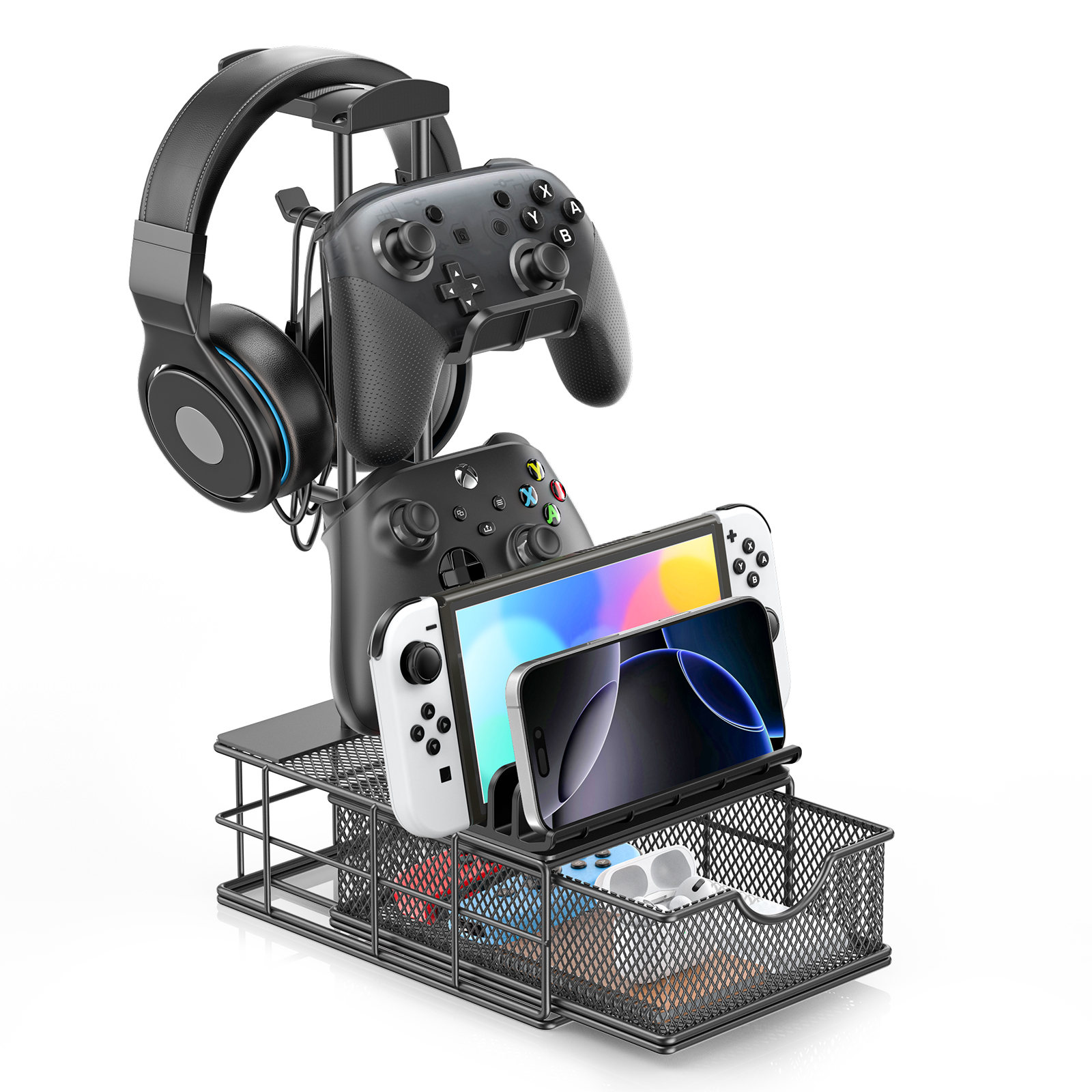 Earphone Stand Organizer, Headset & Controller Holder For Desk, Gaming PC Accessories Storage Earphone Stand Organizer, Headset & Controller Holder For Desk, Gaming PC Accessories Storage