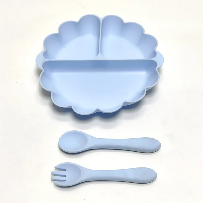 Children's Silicone Dinner Plate Set, Fruit Plate With Convenient Desktop Adsorption, Safe Tableware blue