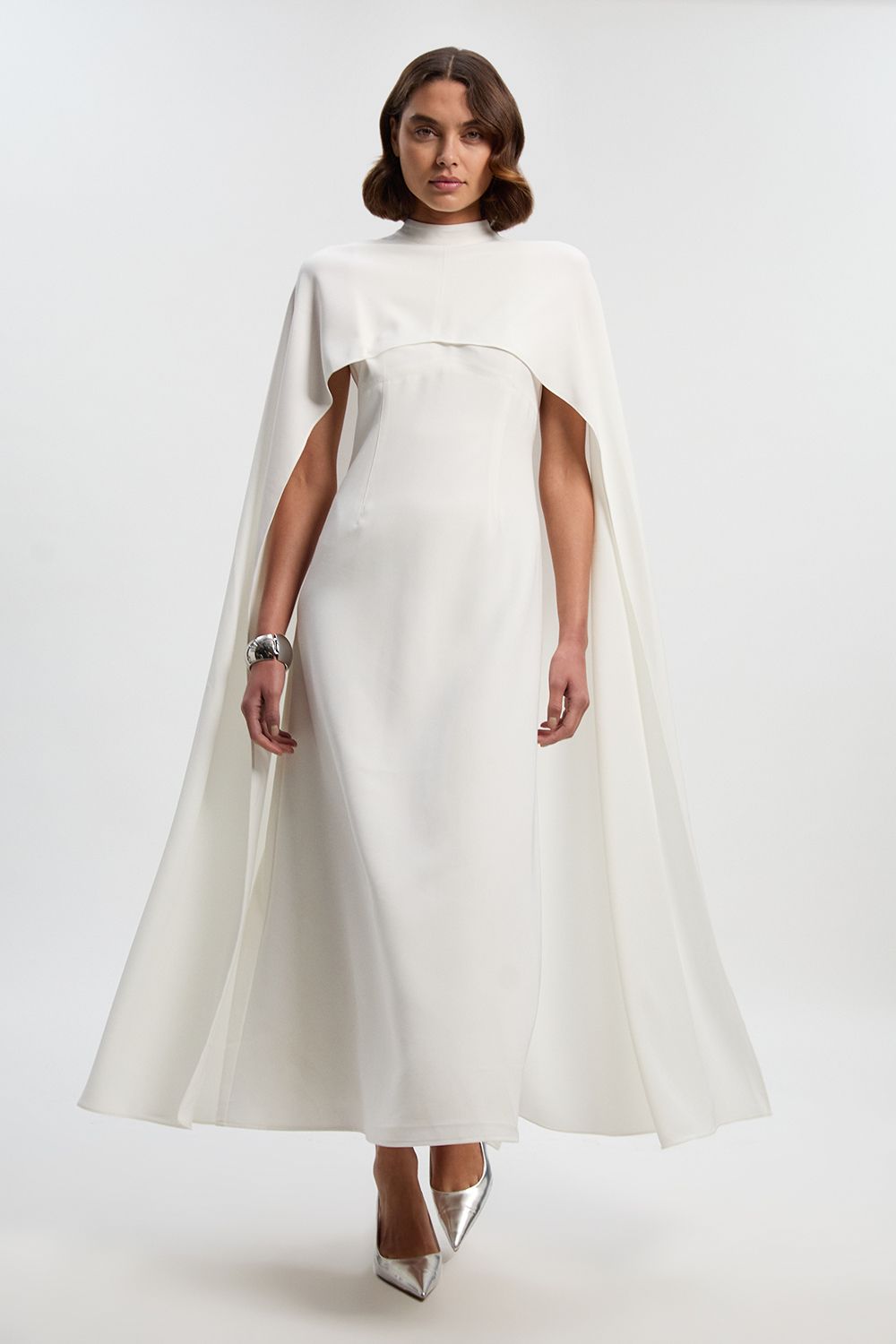 Karen Millen Womens Tailored Cape Detail Maxi Dress - White - Size 8 UK | Karen Millen Sale | Discount Designer Brands
