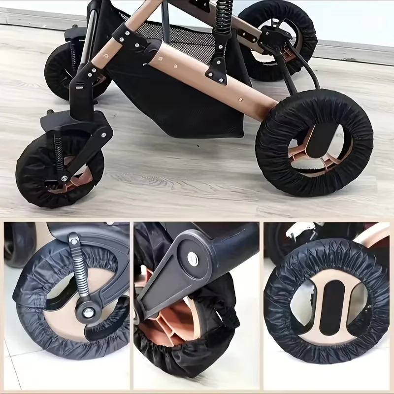 4 Stück Kinderwagen-Radabdeckungen – robuste, staubdichte und leicht zu reinigende Kinderwagen-Räder mit rutschfestem Griff, kompatibel mit allen Kinderwagens Image