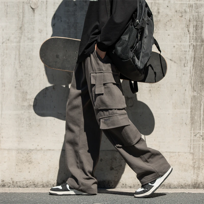 Neue männer Cargo Hosen Straße Hip Hop Mode Große Tasche Khaki Casual Hosen Lose Gerade Breite Bein Hosen 3XL marke Männer der Hosen