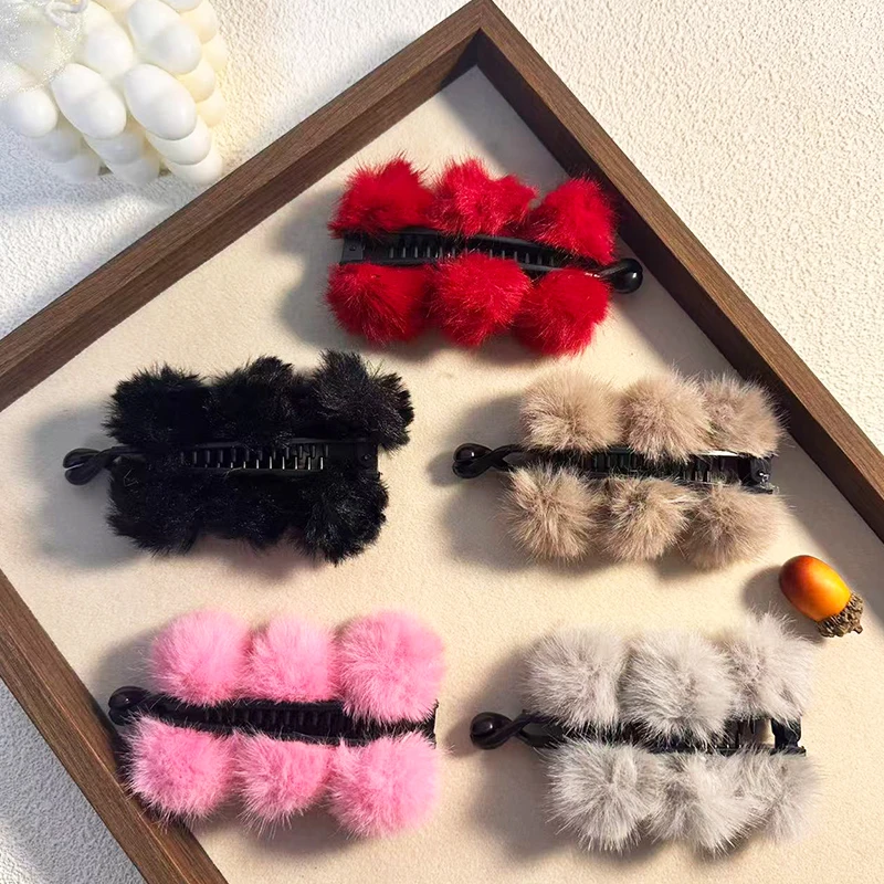 1/5 Stück einfarbige einfache Pom-Pot-Bananen-Haarspange, elegante Back-of-the-Head-Haarspange, modisches Haar-Accessoire für Mädchen Image