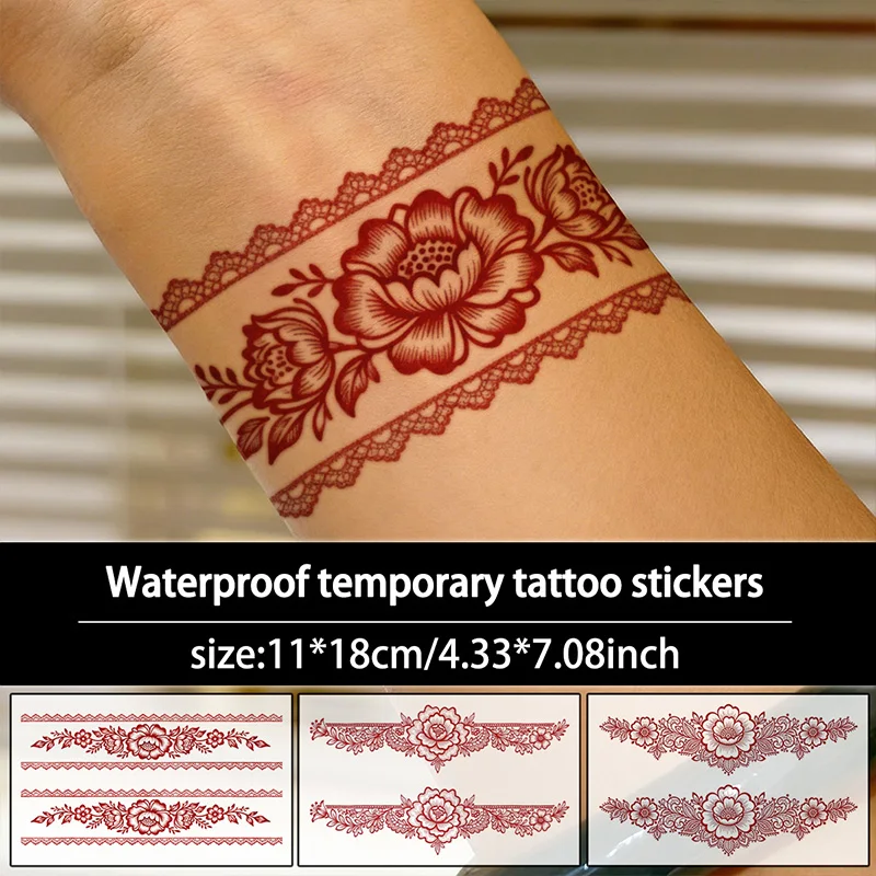 Eleganter temporärer Henna-Tattoo-Aufkleber, langlebig und wasserdicht, Ramadan und Hochzeiten, gefälschte Tattoos für Frauen, für Arm, Bein. Image