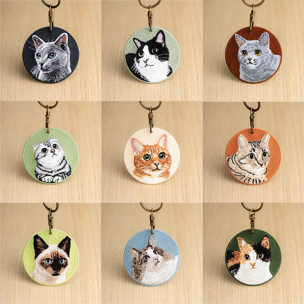 Niedlicher Cartoon-Katzen-Schlüsselanhänger, doppelseitig bestickt – Garfield Britischer Kurzhaar-Anhänger, Haustiertasche, Zubehör, Geschenk für Männer und Frauen Image