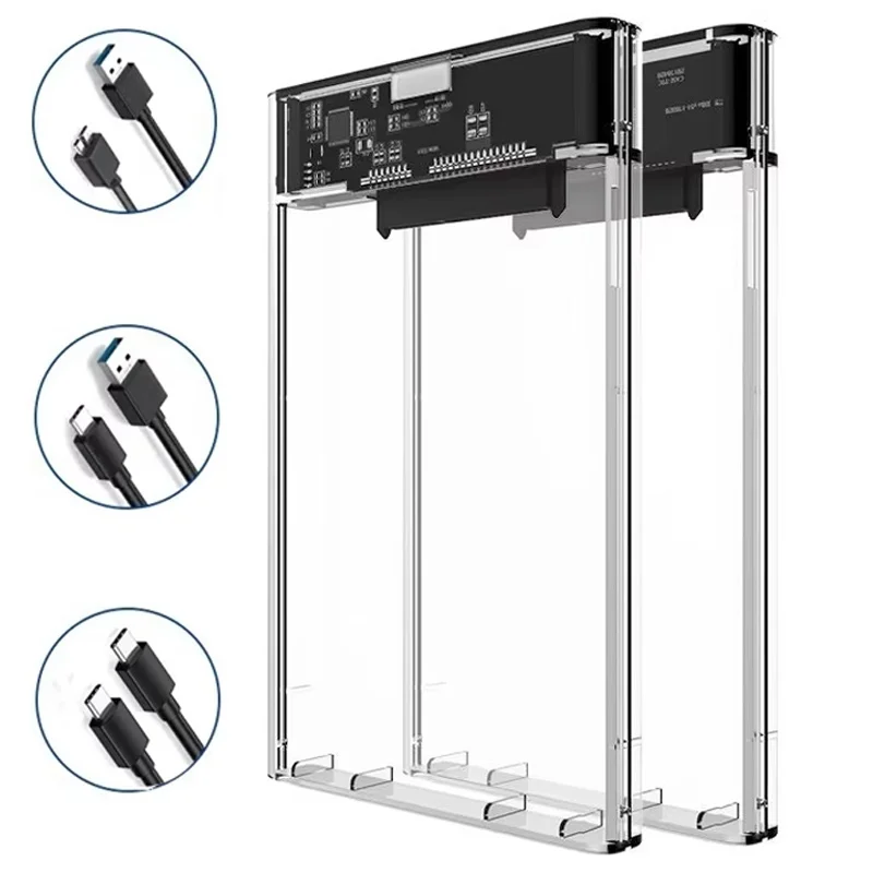 2,5-Zoll-Festplattengehäuse USB 3.0/Typ C auf SATA, transparentes externes Festplattengehäuse für 2,5-Zoll-SATA-HDD-SSD-Gehäuse, unterstützt UASP Image