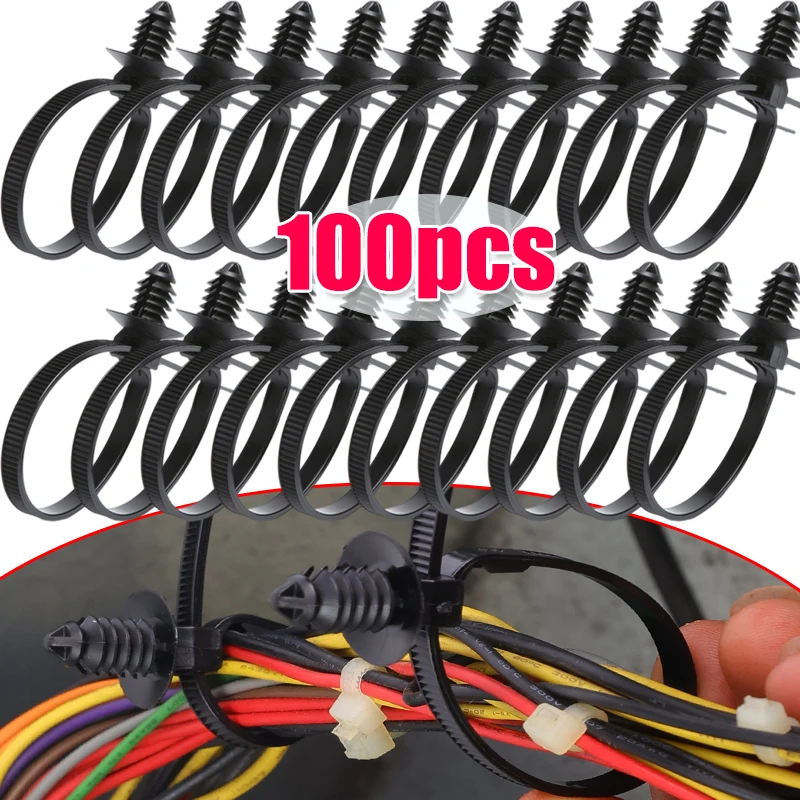 Auto Motorraum Kabelbaum Halter Clip Nylon Selbstsichernde Kabelbinder Schraubenkopf Verschluss Universal Automotive Draht Aufbewahrungsclip Image