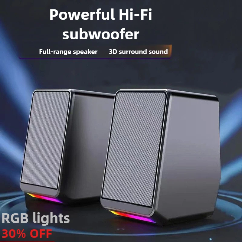 Mini haut-parleurs stéréo pour ordinateur multimédia, lumière LED TS38, boîte de son de jeu filaire avec caisson de basses pour ordinateur de bureau, projecteur TV