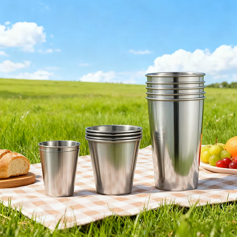 4 Teile/satz Edelstahl Wasser Tassen mit Tragbare Fall Outdoor Wandern Camping Picknick BBQ Tassen Reise Bier Kaffee Becher Drink Image